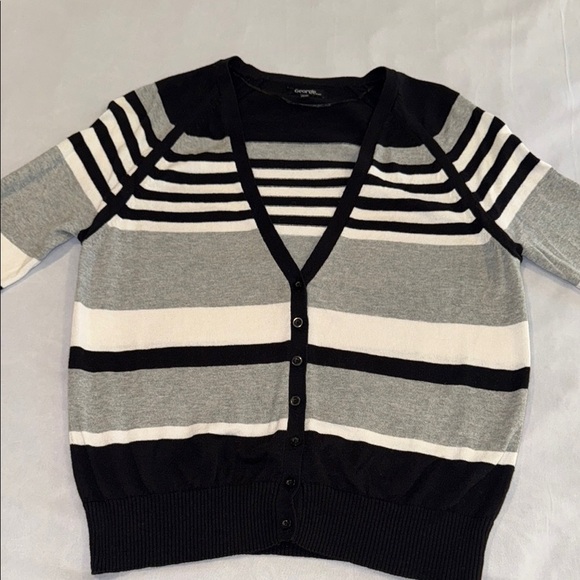 George Cardigan Cotton Black White Gray Sweater with V-Neck Women’s Size M - Picture 3 of 10